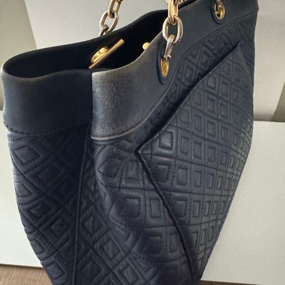 TORY BURCH Navy Blue Fleming Triple Compartment Leather Tote - Picture 9 of 15